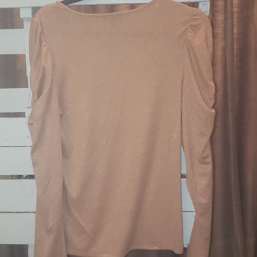 Express Metallic Ruched Puff Sleeve Tee - Picture 8 of 9